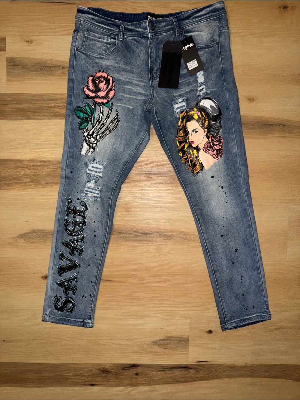 Motive Denim Graphic Embroidered Light Blue Skinny Jeans